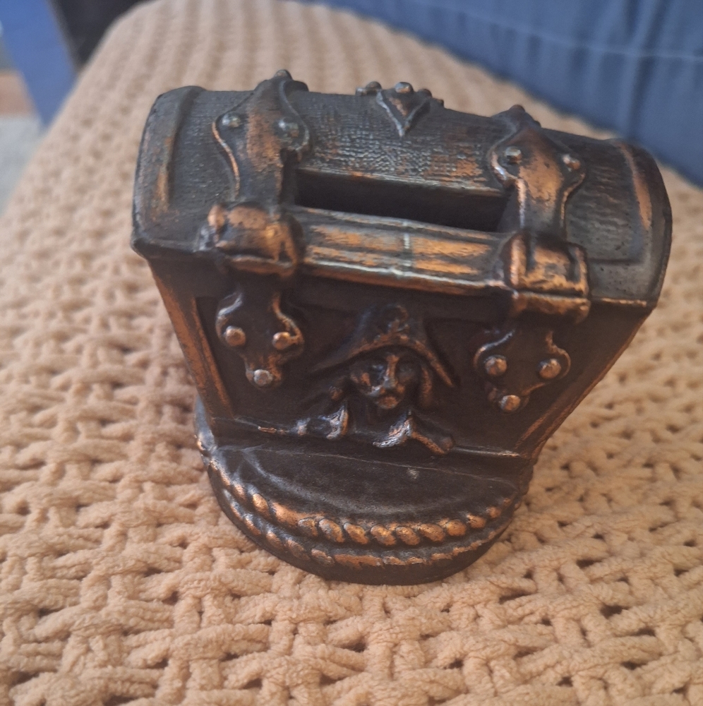 Vintage cast iron pirate coin treasure chest